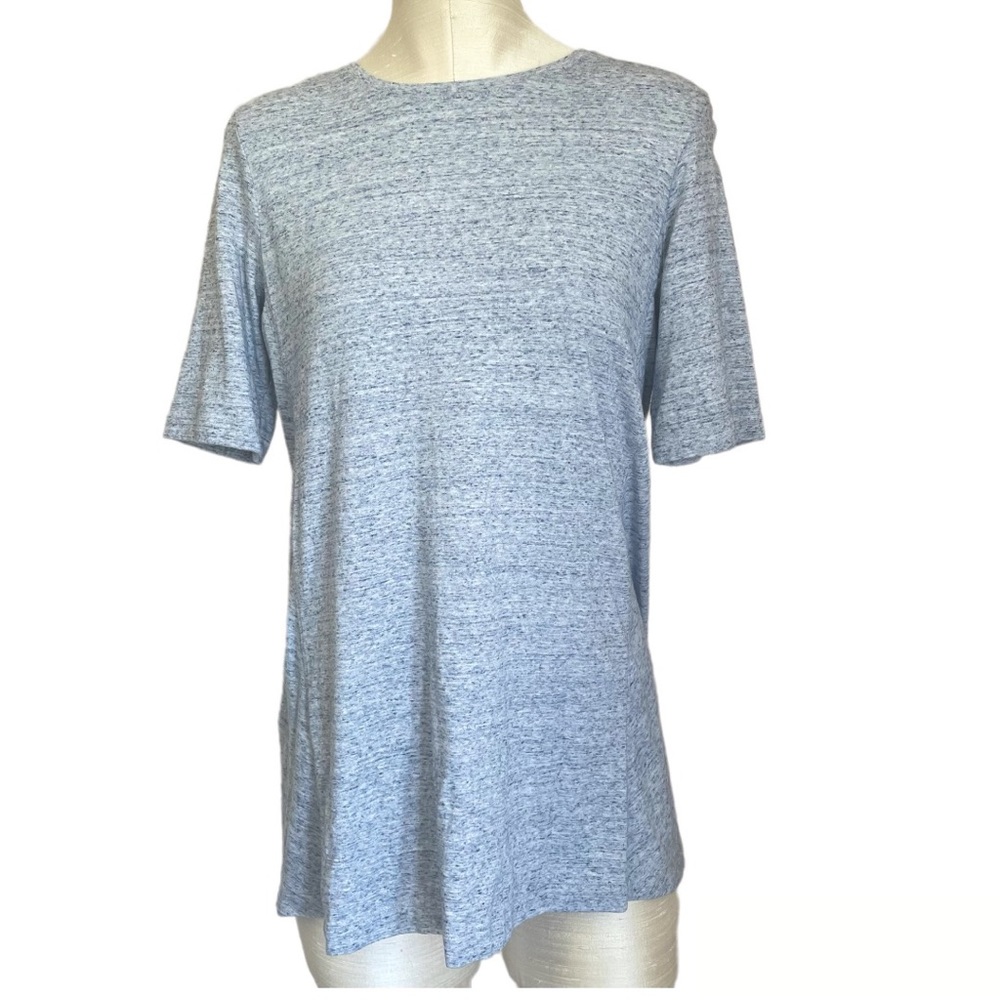 Pure Jill By J Jill Elbow-Sleeve Blue Heathered Cotton Crewneck Tunic Top Small